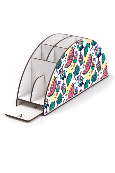 Notpa Ahşap Vip Kapuz Gökkuşağı Cetvelli Masaüstü Kalemlik Organizer Vip161 - Resim 3