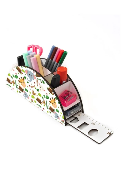 Notpa Ahşap Vip Hayvanlar Gökkuşağı Cetvelli Masaüstü Kalemlik Organizer Vip157 ürün görseli 1