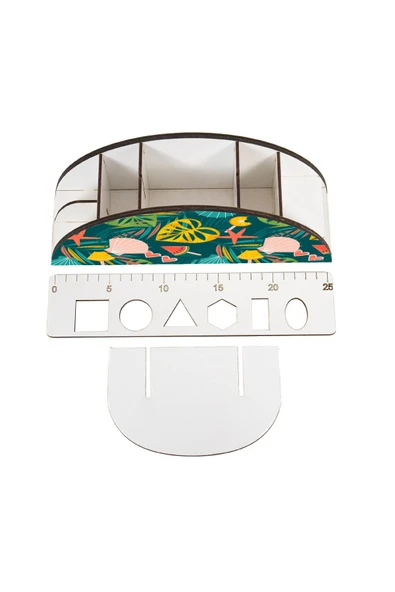 Notpa Ahşap Vip Meyve Desenli Gökkuşağı Cetvelli Masaüstü Kalemlik Organizer Vip148 - Resim 4