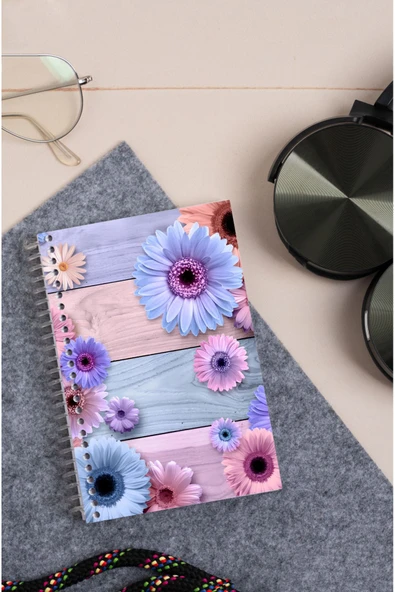 kutuTR Pembe Çiçek Desenli Ahşap Mdf Kapaklı 80 Yaprak Kareli 10x14 Vip Modelist Defter 80gr/m2 K-A603
