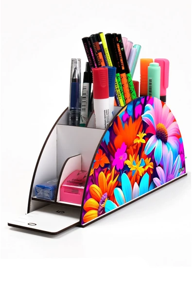 kutuTR Çiçek Desen Organizer ve Ahşap Mdf Kapaklı 5'li Defter Seti  (3 Bloknot 2 Modelist Defter) - 6