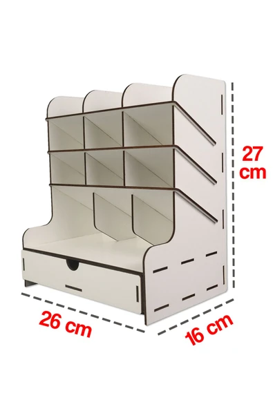 kutuTR Çapraz 9 Bölmeli Çekmeceli Masaüstü Kalemlik Organizer Beyaz Renk Montajı Yapılmış Ürün - Resim 5