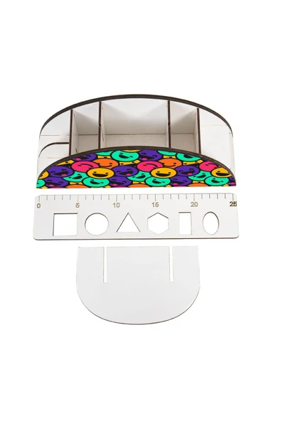 kutuTR Ahşap Vip Öğrenci Seri Gökkuşağı Cetvelli Masaüstü Kalemlik Çocuklar Için Organizer Montajlı Kutulu - Resim 4