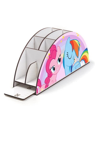 kutuTR Ahşap Vip Pony Serisi Gökkuşağı Cetvelli Masaüstü Kalemlik Çocuklar Için Organizer Montajlı Kutulu - Resim 4