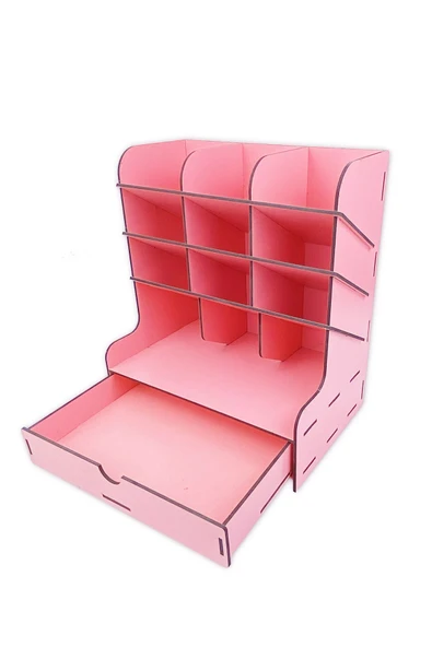 kutuTR Çapraz 9 Bölmeli Çekmeceli Masaüstü Kalemlik Organizer Pembe Renk Montajı Yapılmış Ürün - Resim 4