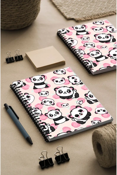 kutuTR Panda Ahşap Mdf Kapaklı 100 Yaprak Çizgili 14x21 Vip Modelist  Defter 80gr/m2 Ç510