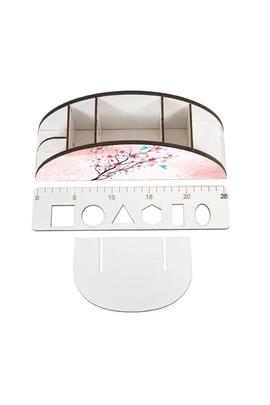 Notpa Ahşap Vip Kirazdalı Gökkuşağı Cetvelli Masaüstü Kalemlik Organizer Vip122 - Resim 4