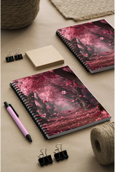 kutuTR Kırmızı Yol Desenli Ahşap Mdf Kapaklı 100 Yaprak Çizgili 15x21 Vip Modelist Defter 80gr/m2 Ç518