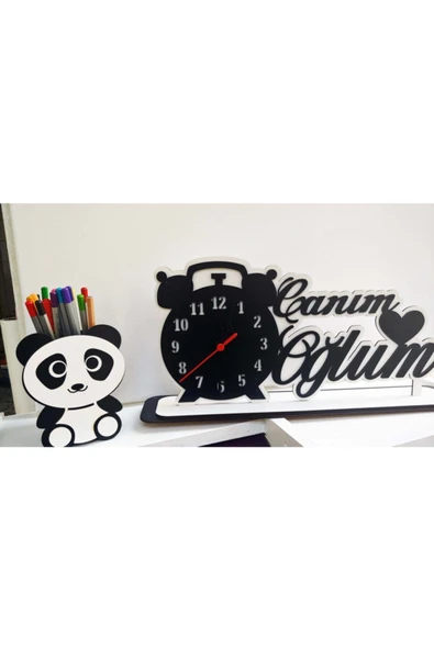 Notpa Masaüstü Ahşap Kalemlik + Masaüstü Saat ürün görseli 1