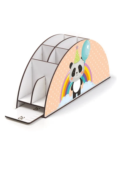 Notpa Ahşap Vip Panda Gökkuşağı Cetvelli Masaüstü Kalemlik Çocuklar Için Organizer Vip117 - Resim 3