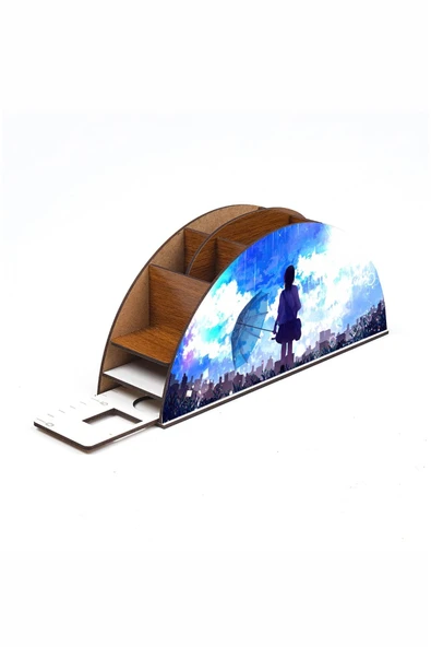 Notpa Ahşap Yağmurlu Anime Gökkuşağı Cetvelli Masaüstü Kalemlik Kutu Çocuklar Için Organizer Gk61 - Resim 6