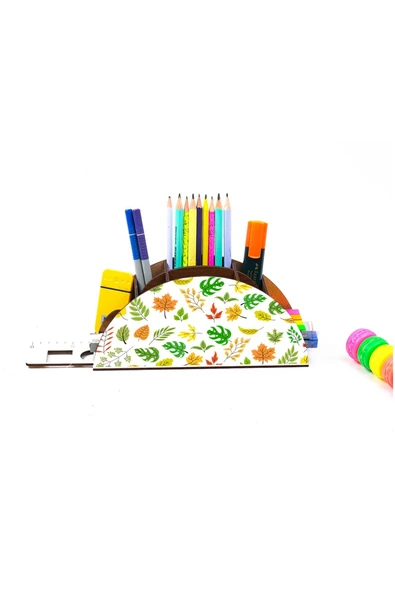 Notpa Ahşap Yapraklar Gökkuşağı Cetvelli Masaüstü Kalemlik Kutu Çocuklar Için Organizer Gk46 - Resim 5