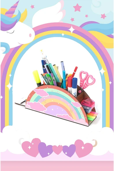 Notpa Ahşap Masal Gökkuşağı Cetvelli Masaüstü Kalemlik Kutu Çocuklar Için Organizer Gk2 ürün görseli 1