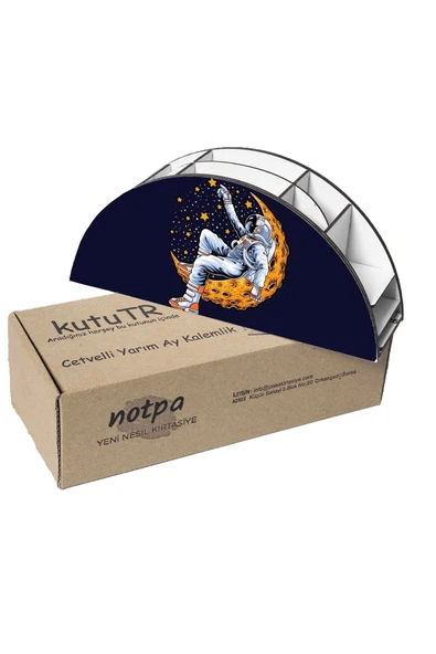 Notpa Ahşap Vip Ay Ve Astronot Cetvelli Masaüstü Kalemlik Kutu Çocuklar Için Organizer Vip16 - Resim 6