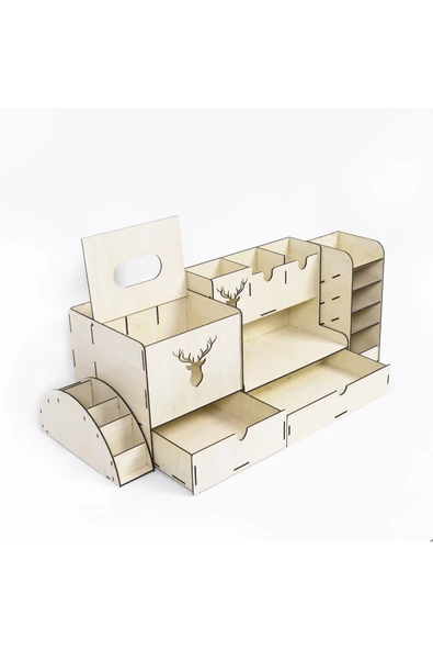 Notpa Ahşap Masaüstü Geyikli Organizer Kalemlik Set 4 Parça (montajı Yapılmış Şekilde Gönderim) - Resim 6