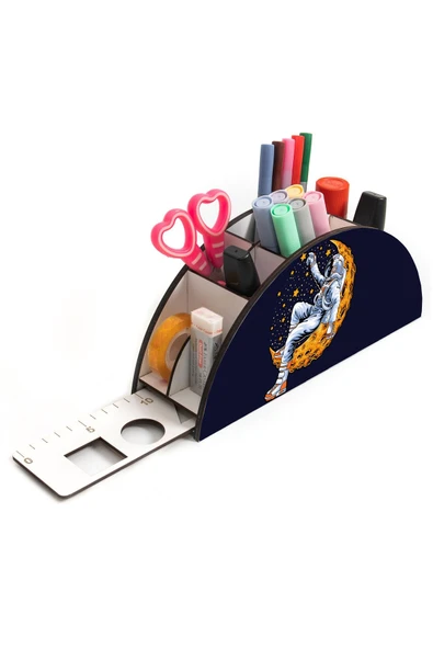 Notpa Ahşap Vip Ay Ve Astronot Cetvelli Masaüstü Kalemlik Kutu Çocuklar Için Organizer Vip16 ürün görseli 1