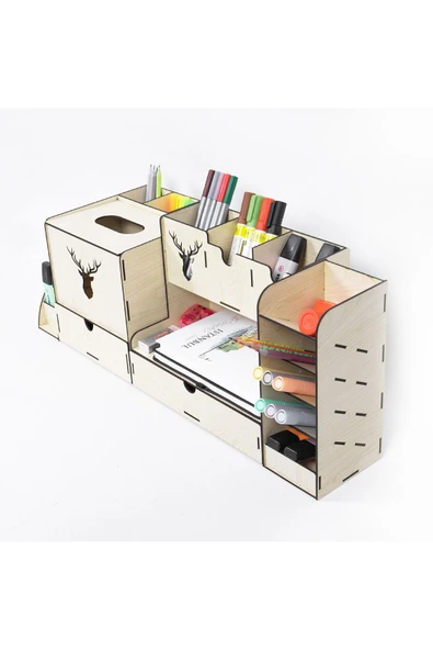 Notpa Ahşap Masaüstü Geyikli Organizer Kalemlik Set 4 Parça (montajı Yapılmış Şekilde Gönderim) - Resim 4