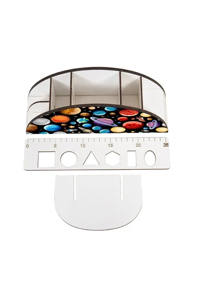 Notpa Ahşap Vip Galaksi Gökkuşağı Cetvelli Masaüstü Kalemlik Organizer Vip50 - Resim 5