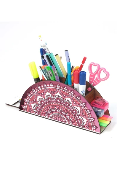 Notpa Ahşap Çini Desenligökkuşağı Cetvelli Masaüstü Kalemlik Kutu Çocuklar Için Organizer Gk21 - Resim 3