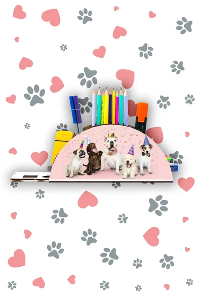 Notpa Ahşap Partici Köpekler Gökkuşağı Cetvelli Masaüstü Kalemlik Kutu Çocuklar Için Organizer Gk130 - Resim 5