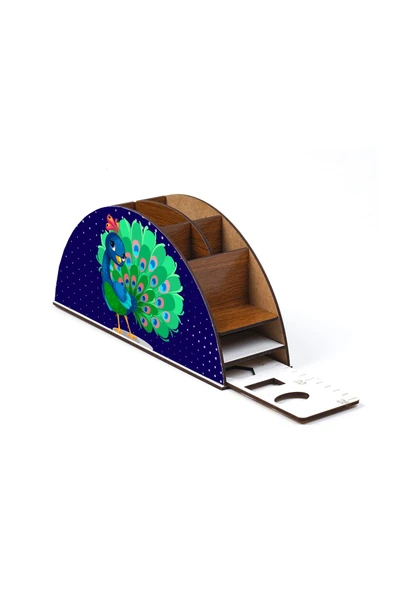 Notpa Ahşap Tavus Kuşu Gökkuşağı Cetvelli Masaüstü Kalemlik Kutu Çocuklar Için Organizer Gk12 - Resim 5