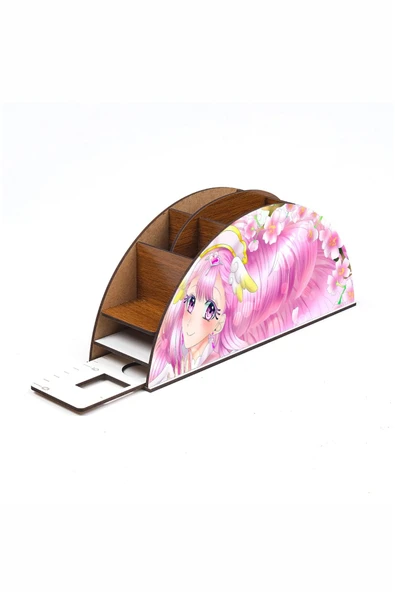 Notpa Ahşap Pembe Mutlu Anime Gökkuşağı Cetvelli Masaüstü Kalemlik Kutu Çocuklar Için Organizer Gk59 - Resim 4