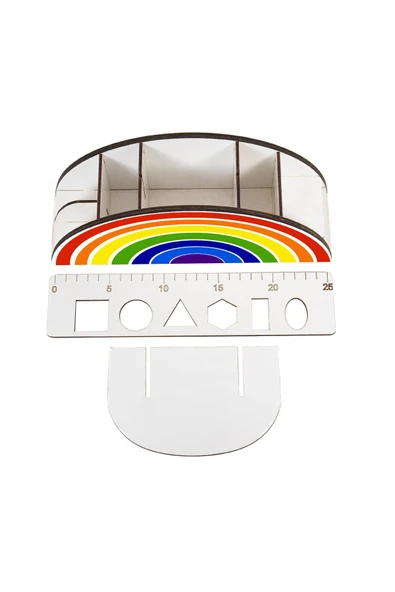 Notpa Ahşap Vip Gökkuşağı Cetvelli Masaüstü Kalemlik Kutu Çocuklar Için Organizer Vip1 - Resim 5