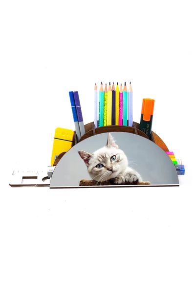 Notpa Ahşap Şirin Kedi Gökkuşağı Cetvelli Masaüstü Kalemlik Kutu Çocuklar Için Organizer Gk127 - Resim 7