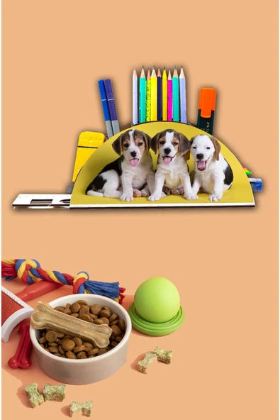 Notpa Ahşap Yavru Köpekler Gökkuşağı Cetvelli Masaüstü Kalemlik Kutu Çocuklar Için Organizer Gk129 ürün görseli 1