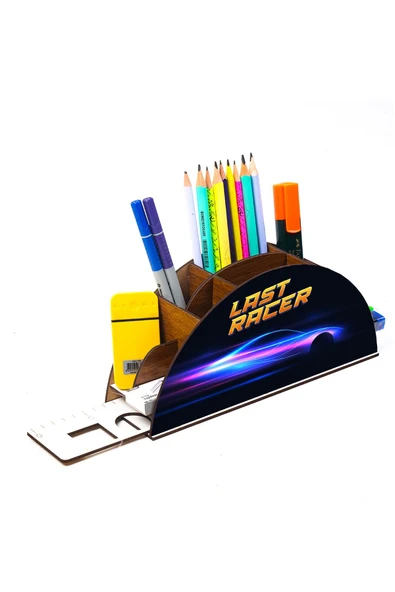 Notpa Ahşap Lastracer Gökkuşağı Cetvelli Masaüstü Kalemlik Kutu Çocuklar Için Organizer Gk118 - Resim 2