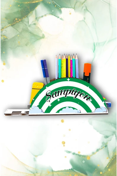 Notpa Ahşap Yeşil Beyaz Gökkuşağı Cetvelli Masaüstü Kalemlik Kutu Çocuklar Için Organizer Gk6 ürün görseli 1