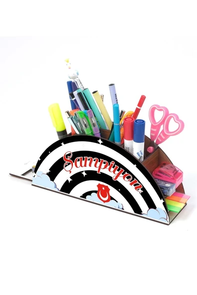 Notpa Ahşap Siyah Beyaz Gökkuşağı Cetvelli Masaüstü Kalemlik Kutu Çocuklar Için Organizer Gk111 - Resim 3