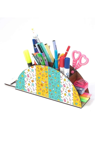 Notpa Ahşap Kırtasiye Ikon Gökkuşağı Cetvelli Masaüstü Kalemlik Kutu Çocuklar Için Organizer Gk114 - Resim 2