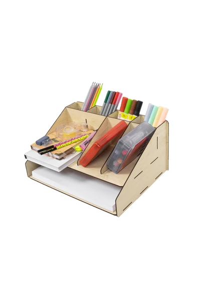 Notpa 4 Bölmeli Akça Çekmecesiz Masaüstü Organizer Ofis Düzenleyici Hediyelik Kalemlik Montajlı Org17akça - Resim 4