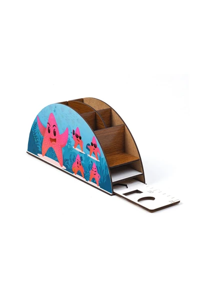 Notpa Ahşap Deniz Yıldızları Gökkuşağı Cetvelli Masaüstü Kalemlik Kutu Çocuklar Için Organizer Gk110 - Resim 5