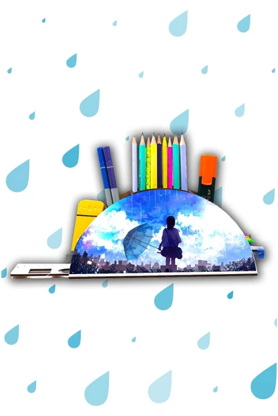 Notpa Ahşap Yağmurlu Anime Gökkuşağı Cetvelli Masaüstü Kalemlik Kutu Çocuklar Için Organizer Gk61 - Resim 2