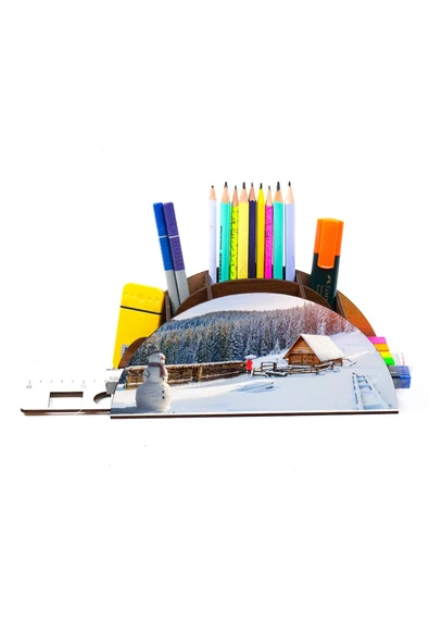 Notpa Ahşap Kardan Adam Gökkuşağı Cetvelli Masaüstü Kalemlik Kutu Organizer Gk135 - Resim 3