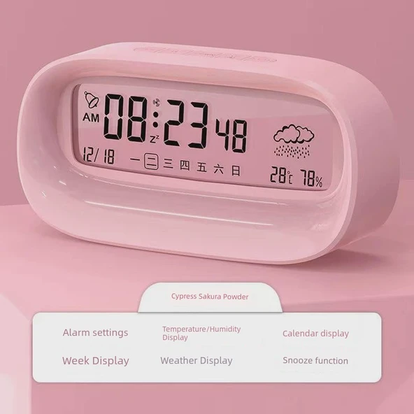 Dijital Termometre ve Nem Ölçer - Pembe + Pilli