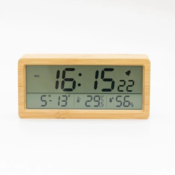 Ahşap Dijital Alarm Saati - Bambu Kabuk
