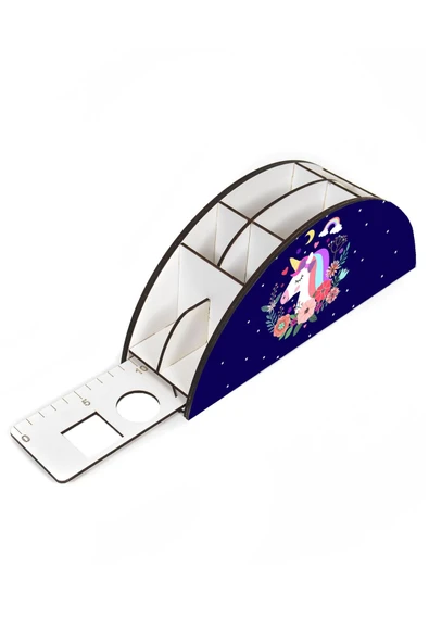 Notpa Ahşap Gece Unicorn Gökkuşağı Cetvelli Masaüstü Kalemlik Kutu Çocuklar Için Organizer Gk93 - Resim 8