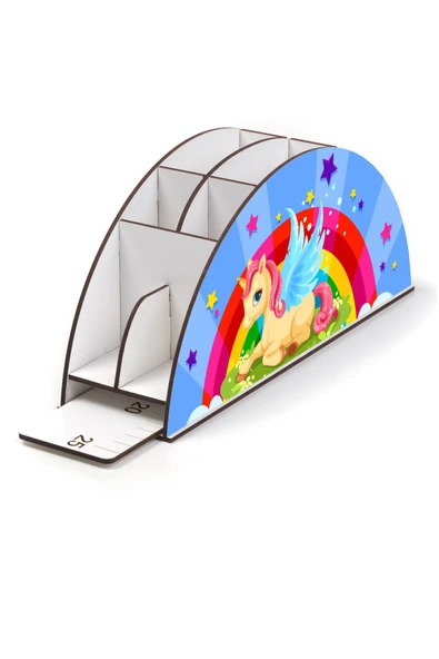 Notpa Ahşap Vip Kanatlı Unicorn Gökkuşağı Cetvelli Masaüstü Kalemlik Çocuklar Için Organizer Vip25 - Resim 3