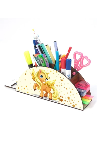 Notpa Ahşap Atın Pony Gökkuşağı Cetvelli Masaüstü Kalemlik Kutu Çocuklar Için Organizer Gk9 - Resim 2
