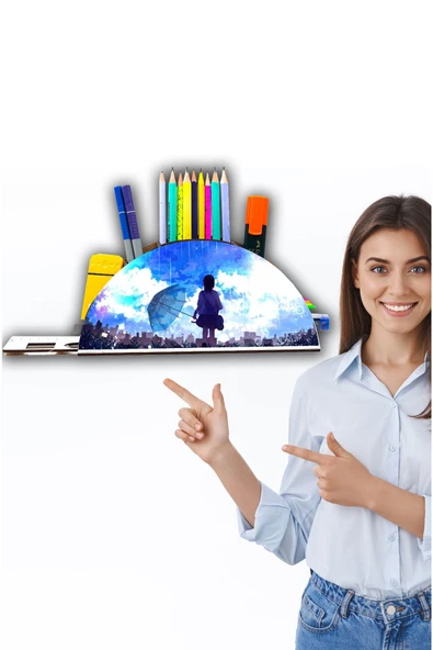 Notpa Ahşap Yağmurlu Anime Gökkuşağı Cetvelli Masaüstü Kalemlik Kutu Çocuklar Için Organizer Gk61 ürün görseli 1