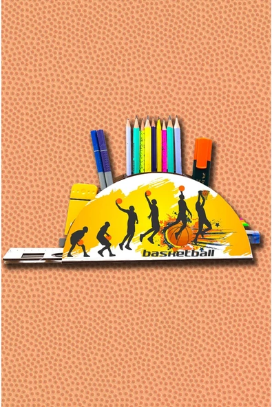 Notpa Ahşap Basketball Gökkuşağı Cetvelli Masaüstü Kalemlik Kutu Çocuklar Için Organizer Gk116 - Resim 2