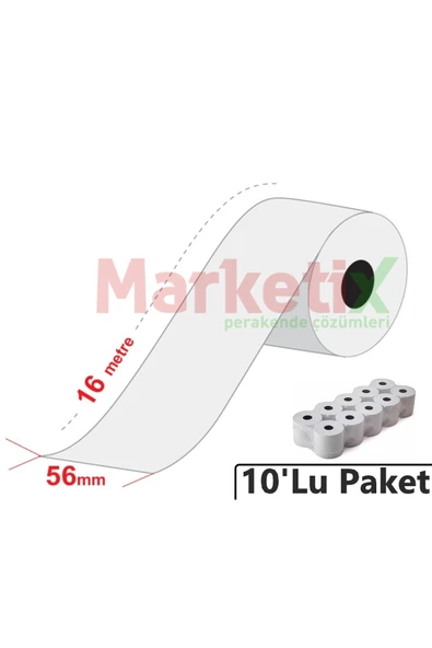 Marketix 56x16 Metre Termal Kredi Kartı Pos Rulosu ( 10 Lu Paket )