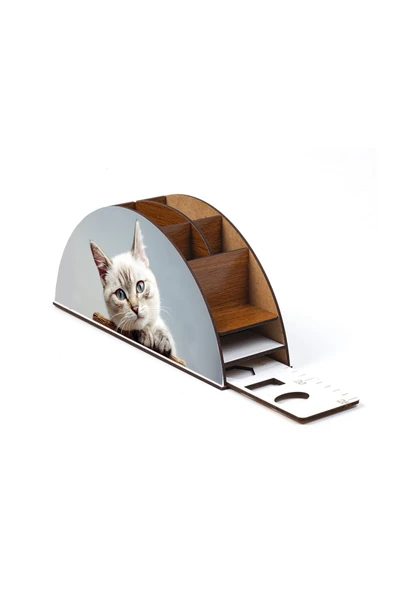 Notpa Ahşap Şirin Kedi Gökkuşağı Cetvelli Masaüstü Kalemlik Kutu Çocuklar Için Organizer Gk127 - Resim 5