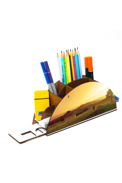 Notpa Ahşap Uçurtma Gökkuşağı Cetvelli Masaüstü Kalemlik Kutu Çocuklar Için Organizer Gk120 - Resim 4