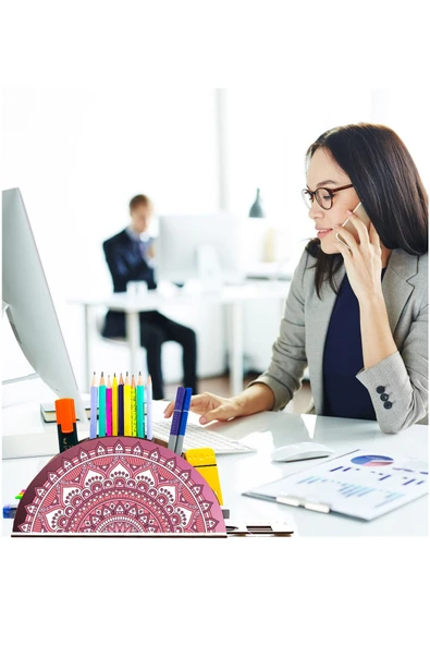 Notpa Ahşap Çini Desenligökkuşağı Cetvelli Masaüstü Kalemlik Kutu Çocuklar Için Organizer Gk21 ürün görseli 1