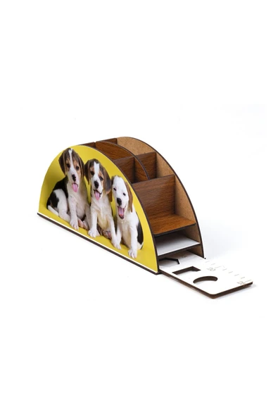 Notpa Ahşap Yavru Köpekler Gökkuşağı Cetvelli Masaüstü Kalemlik Kutu Çocuklar Için Organizer Gk129 - Resim 6
