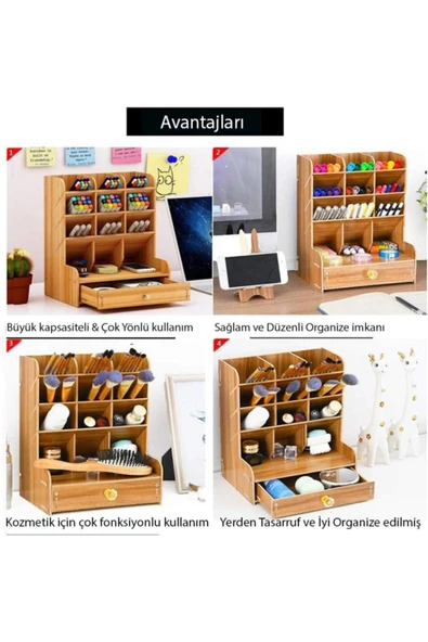 Notpa Çapraz 9 Bölmeli Çekmeceli Masaüstü Kalemlik Organizer Ceviz Renk Montajı Yapılmış Ürün - Resim 2